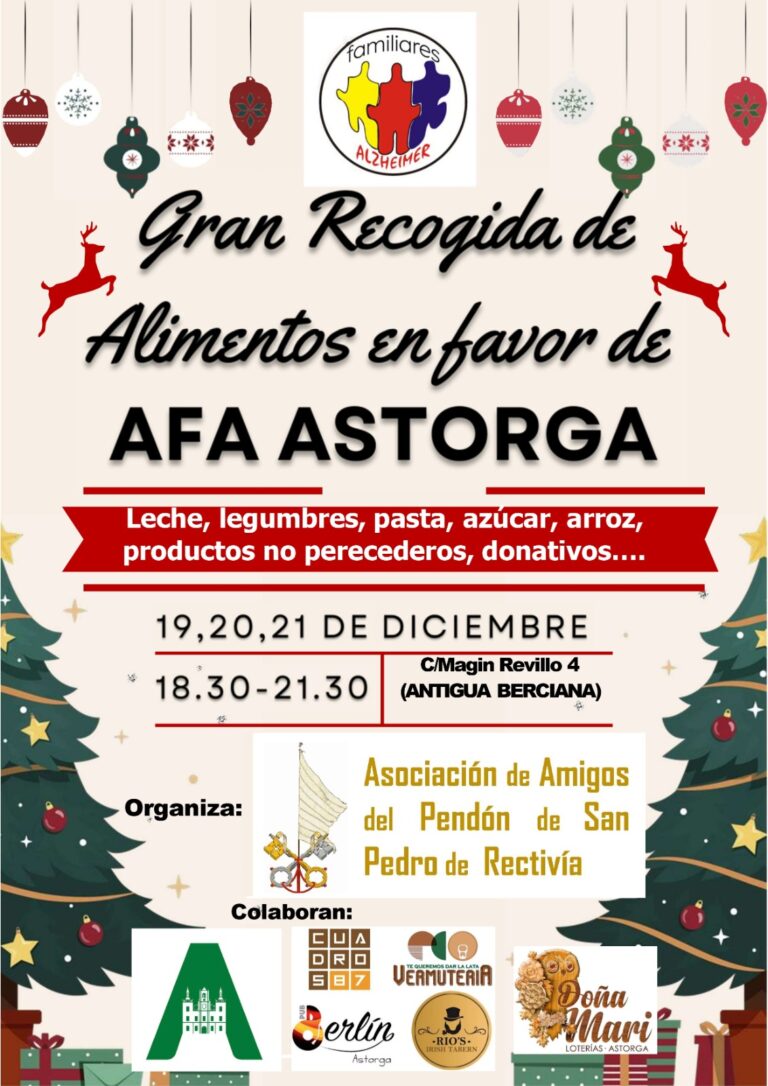 La Asociación de Amigos del Pendón de San Pedro de Rectivía organiza una recogida de alimentos a favor de AFA Astorga