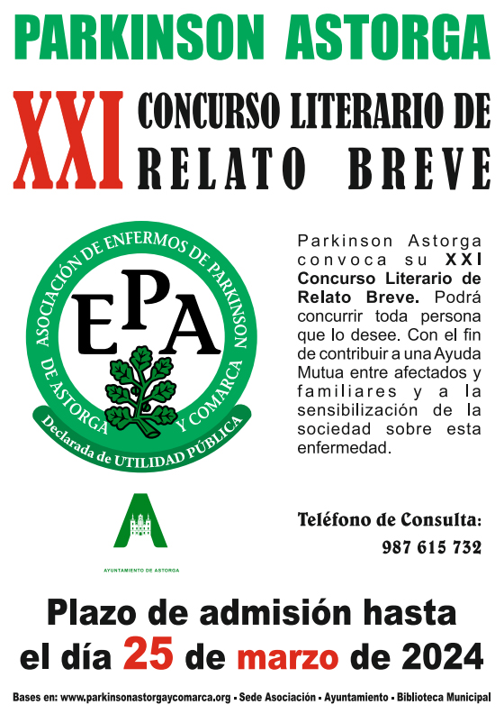 La Asociación de Parkinson de Astorga y Comarca convoca su XXI Concurso Literario de Relato Breve