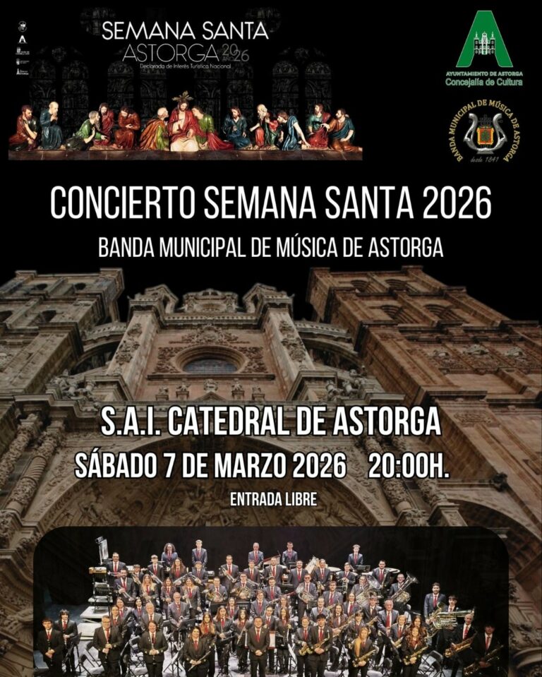 El Concierto de Semana Santa 2026 de la Banda Municipal de Música de Astorga se celebrará el sábado 7 de marzo